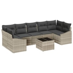 vidaXL Set di Divani da Giardino 8 Pezzi con Cuscini Grigio Chiaro Polyrattan