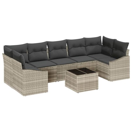vidaXL Set di Divani da Giardino 8 Pezzi con Cuscini Grigio Chiaro Polyrattan