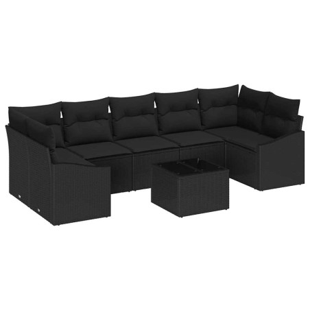 vidaXL Set di Sofà da Giardino da 8 Pezzi con Cuscini in Polyrattan Nero