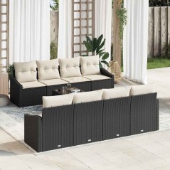 vidaXL Set di divani da giardino da 9 pezzi con cuscini Nero Polyrattan