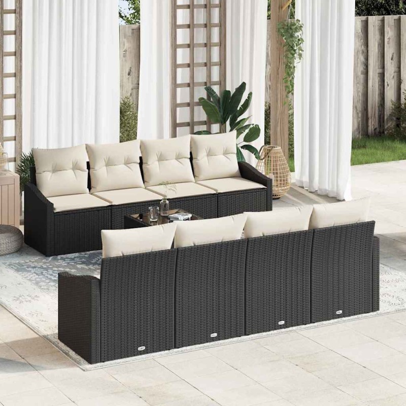 vidaXL Set di divani da giardino da 9 pezzi con cuscini Nero Polyrattan