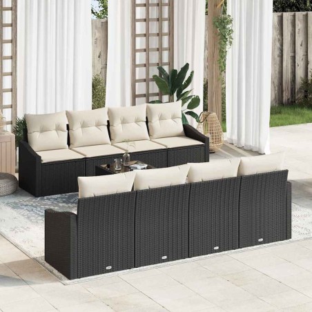 vidaXL Set di divani da giardino da 9 pezzi con cuscini Nero Polyrattan