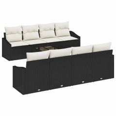 vidaXL Set di divani da giardino da 9 pezzi con cuscini Nero Polyrattan