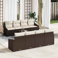 vidaXL Set di divani da giardino 9 pezzi con cuscini marrone polyrattan