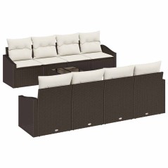vidaXL Set di divani da giardino 9 pezzi con cuscini marrone polyrattan