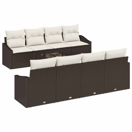 vidaXL Set di divani da giardino 9 pezzi con cuscini marrone polyrattan
