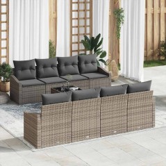 vidaXL Set di divani da giardino 9 pezzi con cuscini Grigio Polyrattan