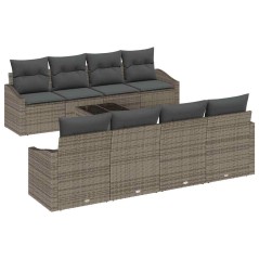 vidaXL Set di divani da giardino 9 pezzi con cuscini Grigio Polyrattan