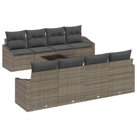vidaXL Set di divani da giardino 9 pezzi con cuscini Grigio Polyrattan