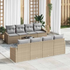 vidaXL Set di divani da giardino 9 pezzi con cuscini beige in rattan sintetico