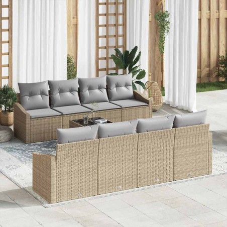 vidaXL Set di divani da giardino 9 pezzi con cuscini beige in rattan sintetico