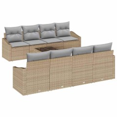 vidaXL Set di divani da giardino 9 pezzi con cuscini beige in rattan sintetico
