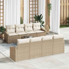 vidaXL Set di divani da giardino 9 pezzi con cuscini beige rattan sintetico