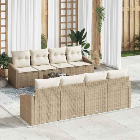 vidaXL Set di divani da giardino 9 pezzi con cuscini beige rattan sintetico