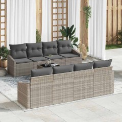 vidaXL Set divano da giardino 9 pezzi con cuscini grigio chiaro in rattan polimerico