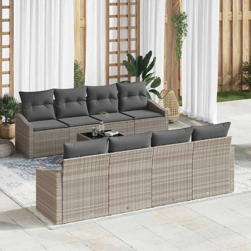 vidaXL Set divano da giardino 9 pezzi con cuscini grigio chiaro in rattan polimerico