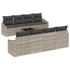 vidaXL Set divano da giardino 9 pezzi con cuscini grigio chiaro in rattan polimerico
