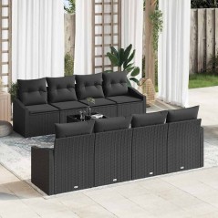 vidaXL Set di Divani da Giardino con Cuscini Nero Polyrattan