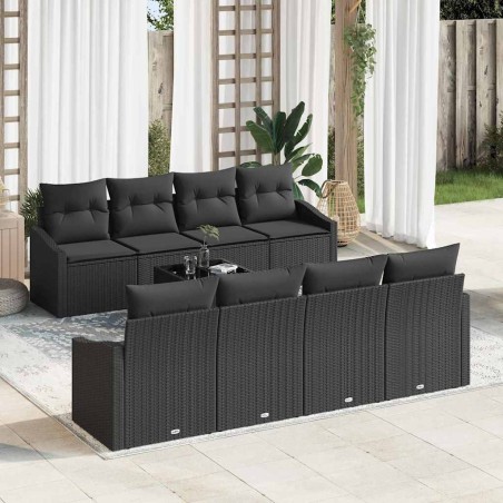 vidaXL Set di Divani da Giardino con Cuscini Nero Polyrattan