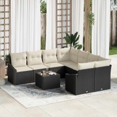 vidaXL Set Divano da Giardino in 9 Pezzi con Cuscini Nero Rattan