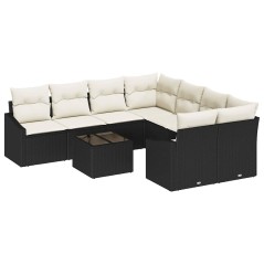 vidaXL Set Divano da Giardino in 9 Pezzi con Cuscini Nero Rattan