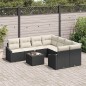 vidaXL Set Divano da Giardino in 9 Pezzi con Cuscini Nero Rattan