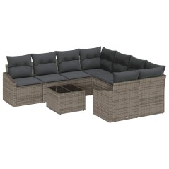vidaXL Set Divani Giardino con Cuscini Grigi 9 Pezzi in Polyrattan