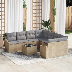 vidaXL Set divani giardino 9 Pezzi con cuscini Beige Rattan Polietilenico