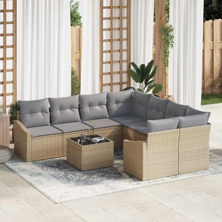 vidaXL Set divani giardino 9 Pezzi con cuscini Beige Rattan Polietilenico