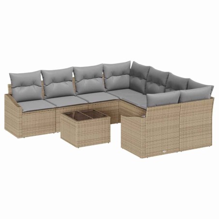 vidaXL Set divani giardino 9 Pezzi con cuscini Beige Rattan Polietilenico