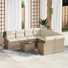 vidaXL Set di divani da giardino da 9 pezzi con cuscini beige in polyrattan