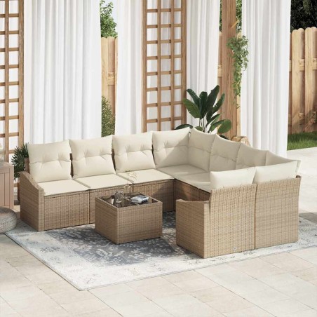 vidaXL Set di divani da giardino da 9 pezzi con cuscini beige in polyrattan