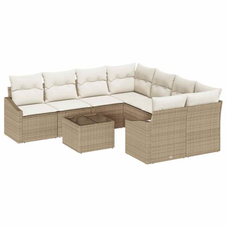 vidaXL Set di divani da giardino da 9 pezzi con cuscini beige in polyrattan