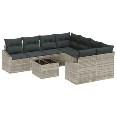 vidaXL Set Divano Giardino 9 Pezzi con Cuscini Grigio Chiaro Polyrattan