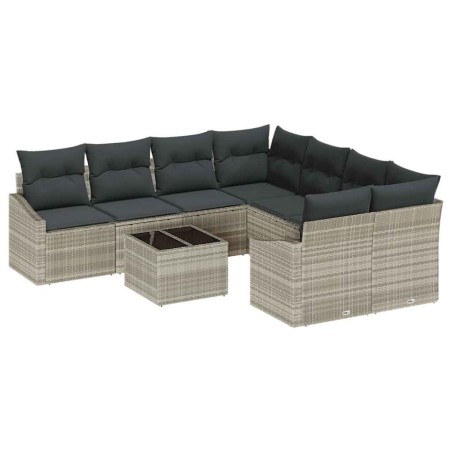 vidaXL Set Divano Giardino 9 Pezzi con Cuscini Grigio Chiaro Polyrattan