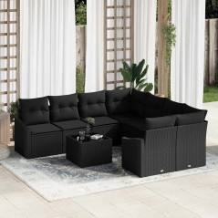 vidaXL Set di divani da giardino 9 pezzi con cuscini in polyrattan nero