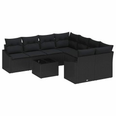 vidaXL Set di divani da giardino 9 pezzi con cuscini in polyrattan nero