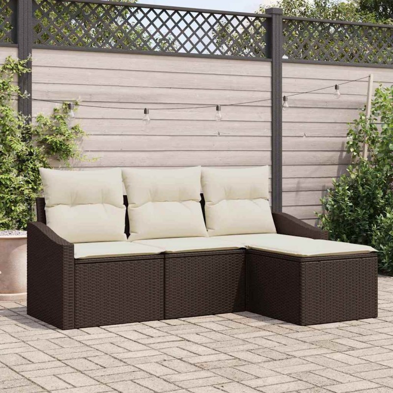 vidaXL Set di Divani da Giardino in 4 Pezzi con Cuscini in Rattan e Poliestere Marrone