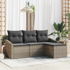 vidaXL Set di divani da giardino a 4 pezzi con cuscini grigi in polyrattan