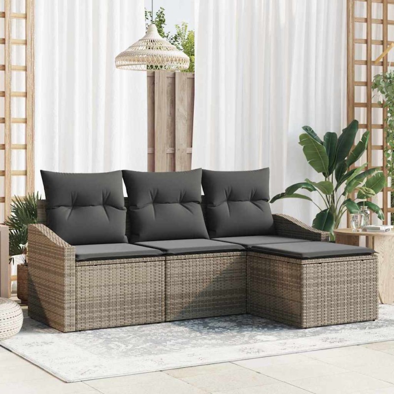 vidaXL Set di divani da giardino a 4 pezzi con cuscini grigi in polyrattan