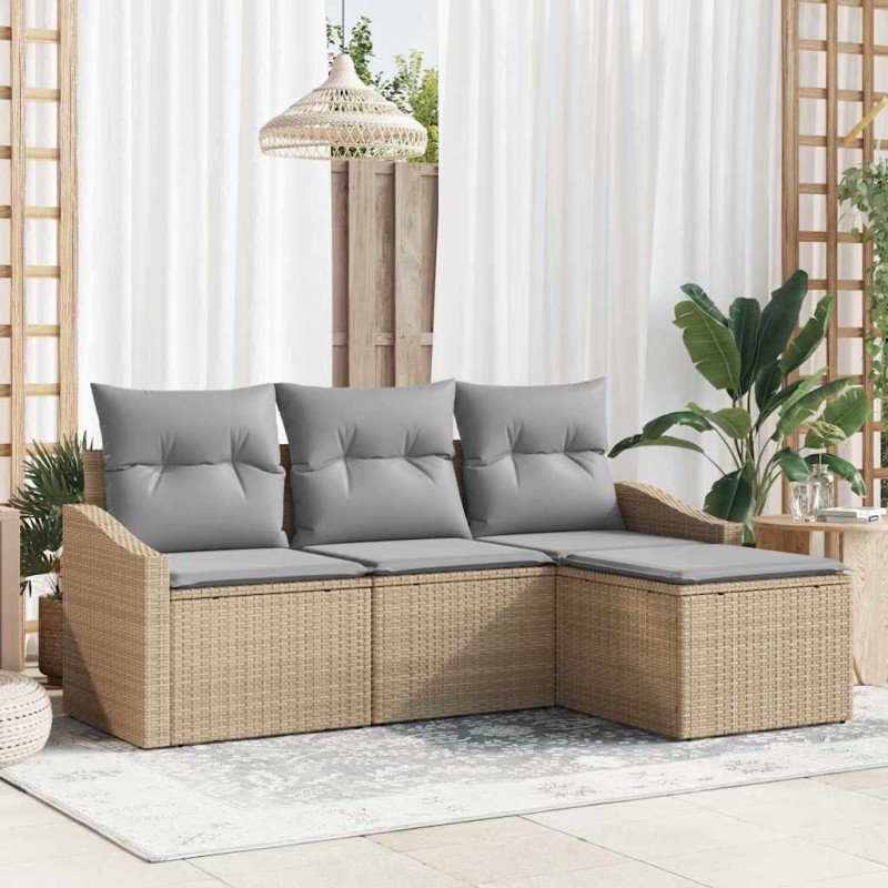 vidaXL Set da Giardino in 4 Pezzi con Cuscini Beige in Rattan Sintetico