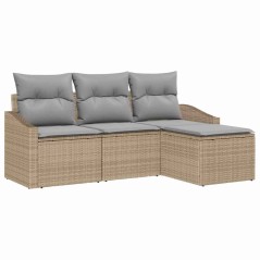 vidaXL Set da Giardino in 4 Pezzi con Cuscini Beige in Rattan Sintetico