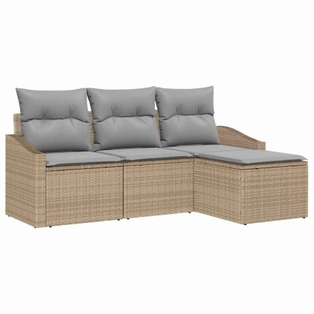 vidaXL Set da Giardino in 4 Pezzi con Cuscini Beige in Rattan Sintetico
