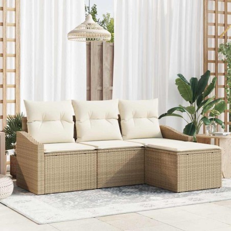 vidaXL Set da Giardino in 4 Pezzi con Cuscini Beige in Rattan Sintetico