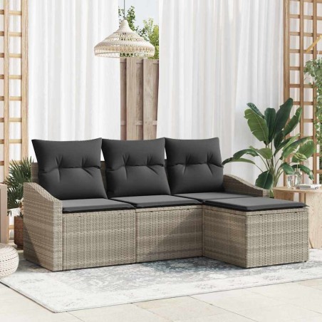 vidaXL Set da giardino a 4 pezzi con cuscini grigio chiaro in rattan sintetico