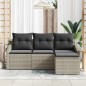 vidaXL Set da giardino a 4 pezzi con cuscini grigio chiaro in rattan sintetico