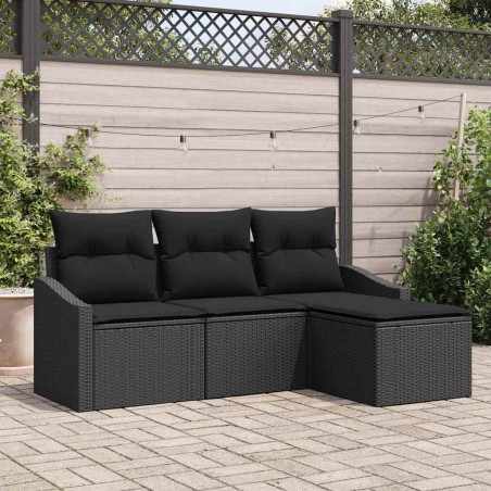 vidaXL Set Divano da Giardino a 4 Pezzi con Cuscini Nero Rattan Poliestere