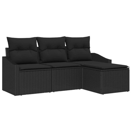 vidaXL Set Divano da Giardino a 4 Pezzi con Cuscini Nero Rattan Poliestere