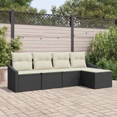 vidaXL Set Divano da Giardino con Cuscini Nero in Polirattan