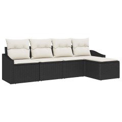 vidaXL Set Divano da Giardino con Cuscini Nero in Polirattan